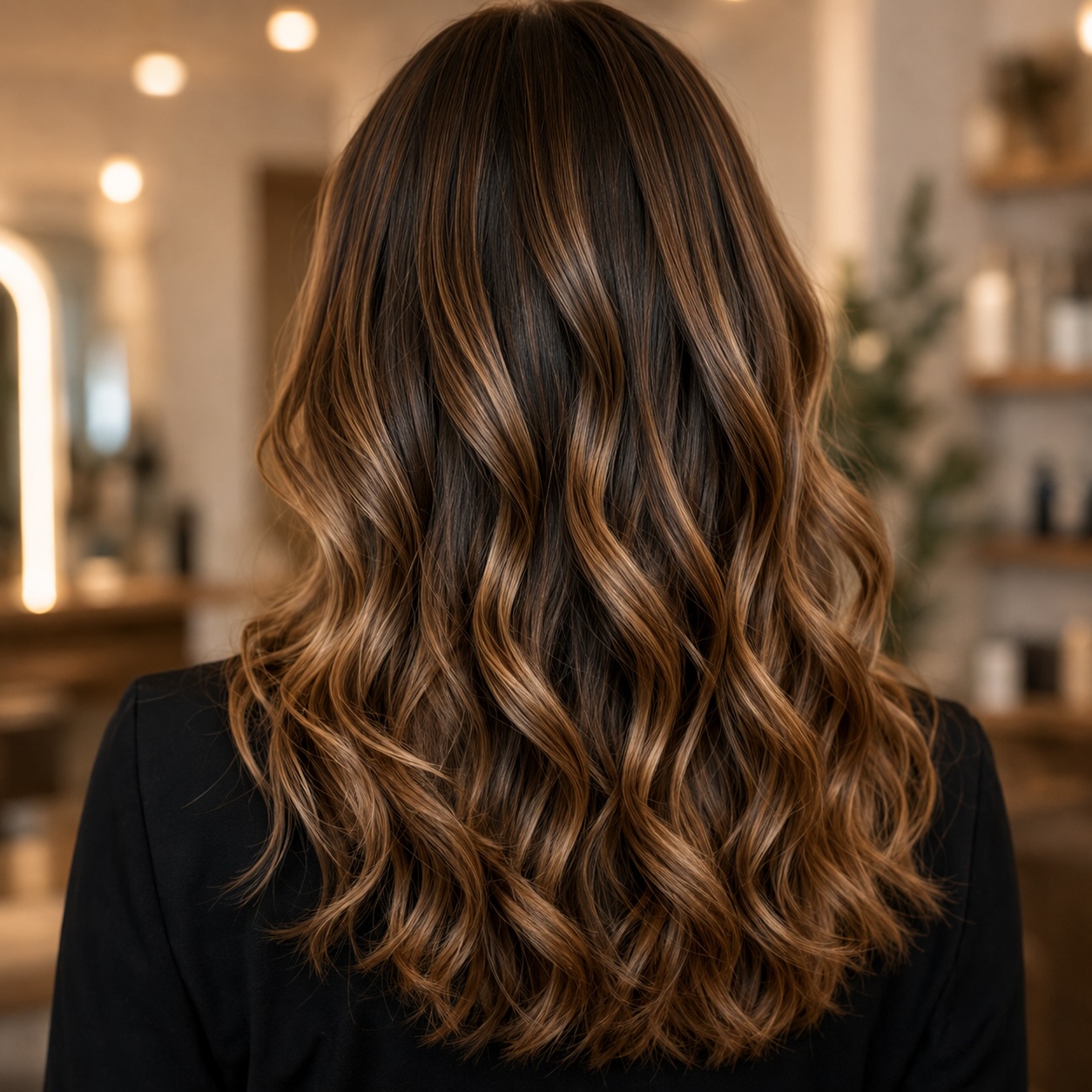 Balayage castaño con luz suave