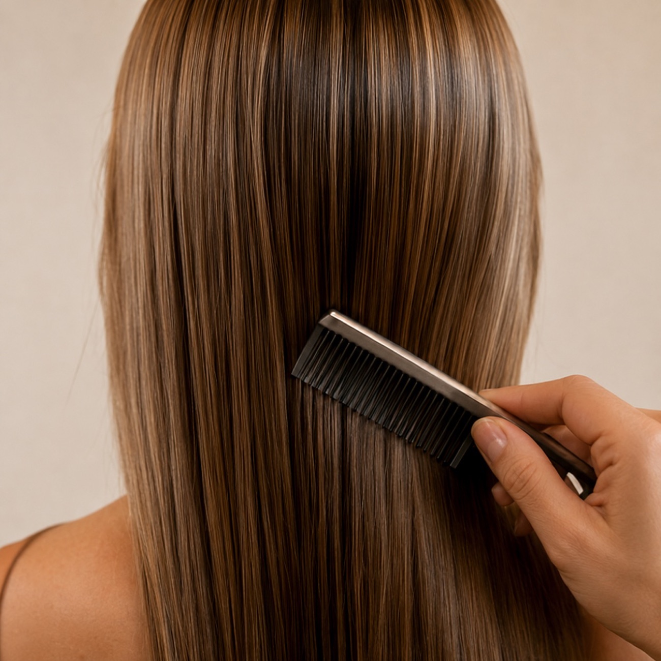 Cabello tratado y peinado con peine profesional