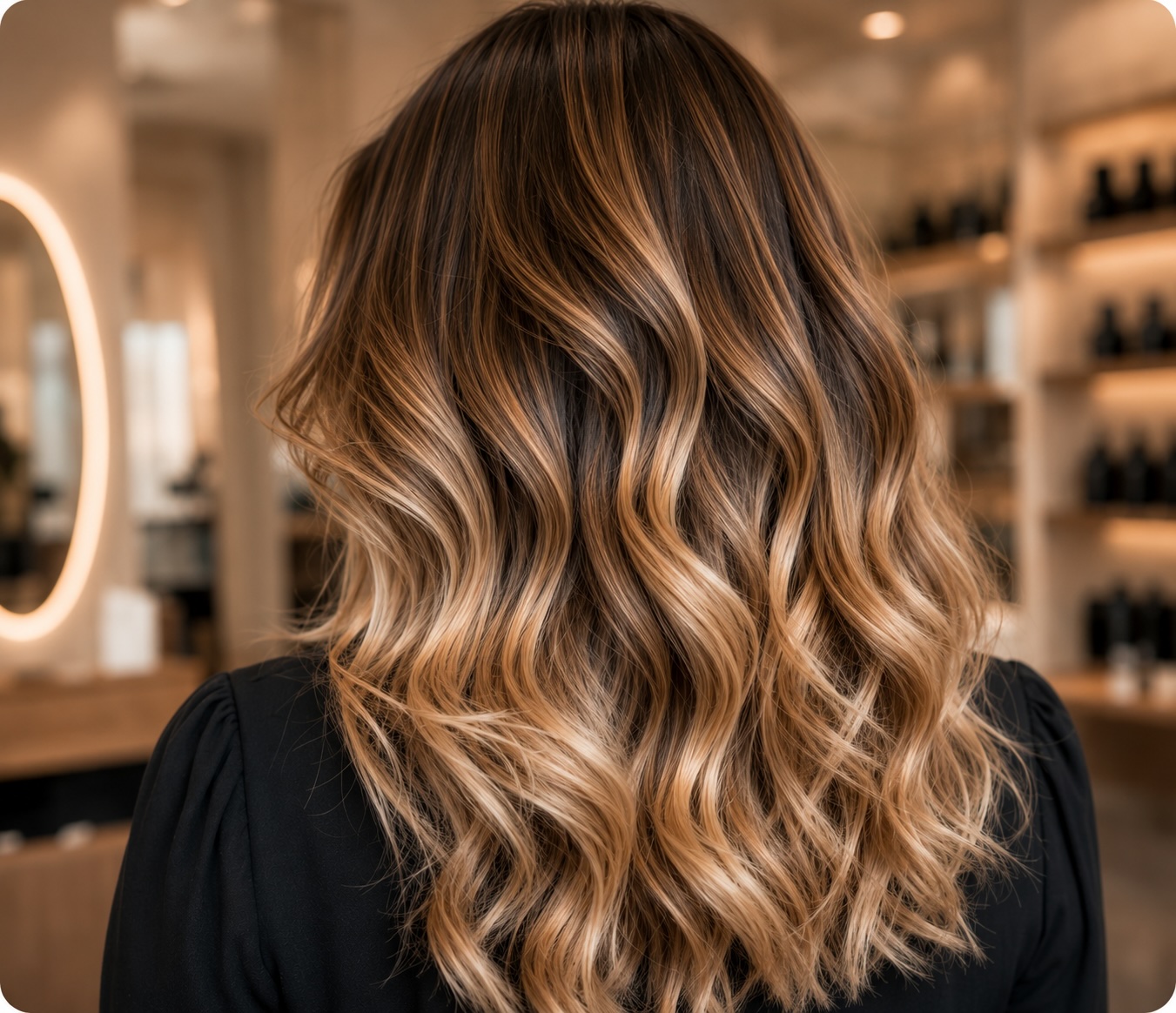 Balayage natural y difuminado visto desde atras