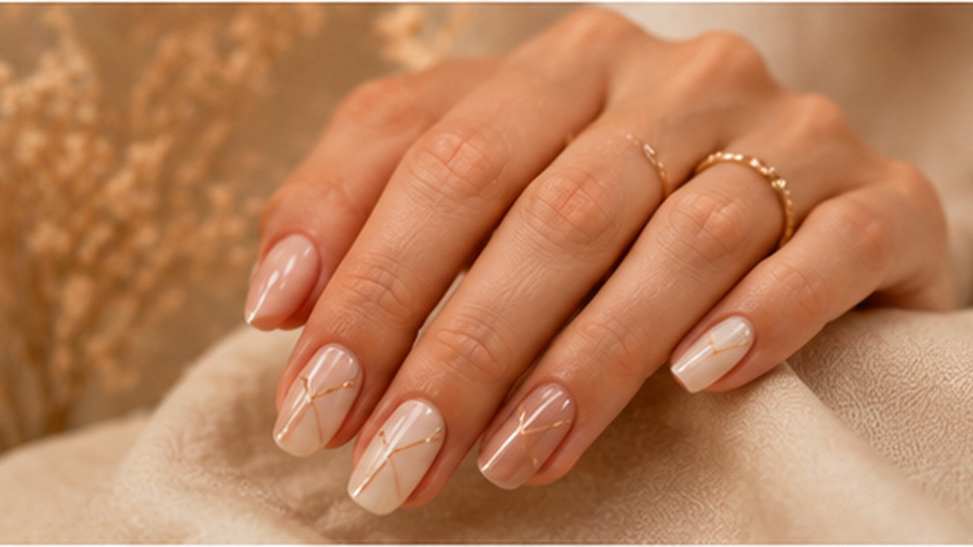 Nail art minimalista con detalles dorados