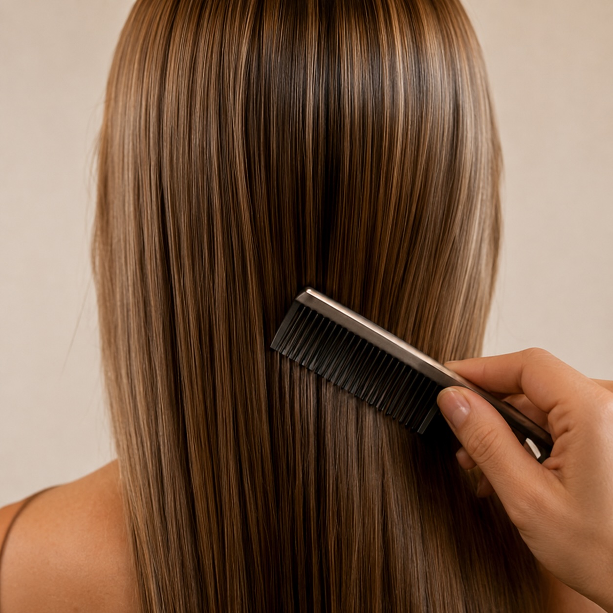 Cabello liso tratado con peine profesional
